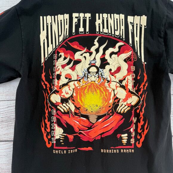 Kinda Fit Kinda Fat Making Gainz T-Shirt Mens M Black Uncle Iron Burning Ramen - Picture 3 of 8